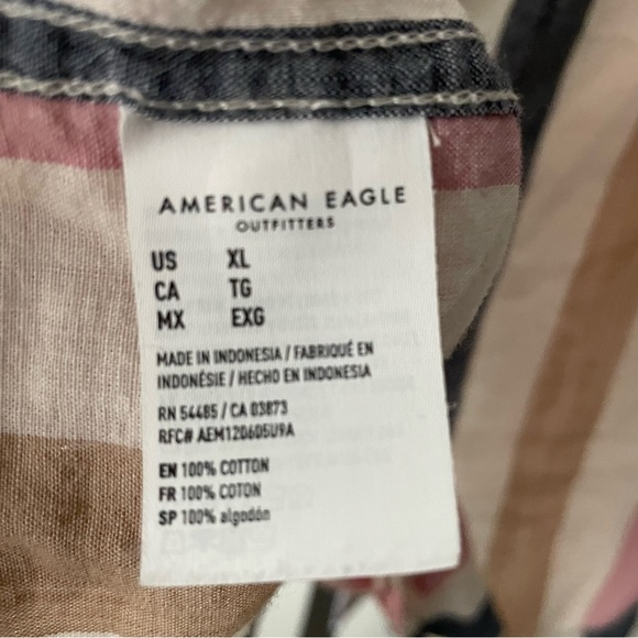 American Eagle 100% Cotton Striped Lightweight Casual Button Down Shirt Mens XL - Picture 2 of 7
